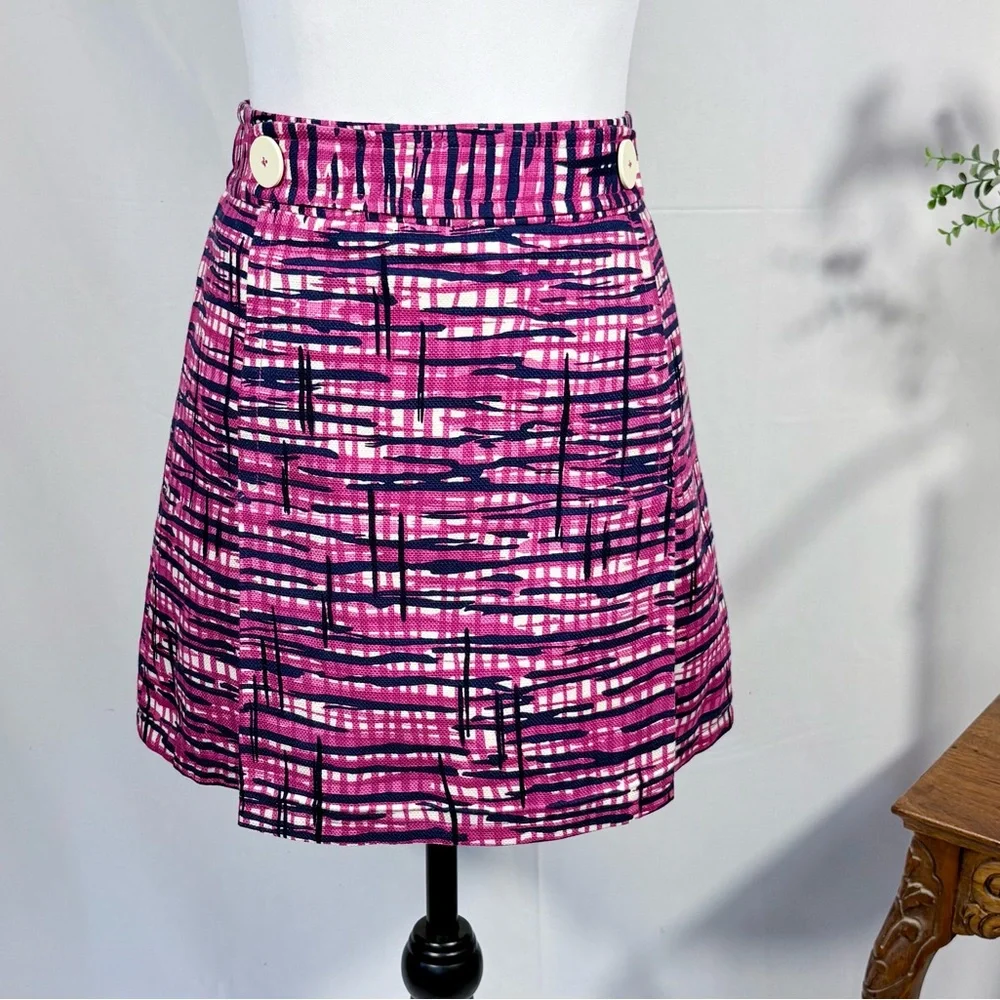 Lilly Pulitzer Graphic Print Inverted Pleat Mini Skirt Oversized Button Sz 2🧡